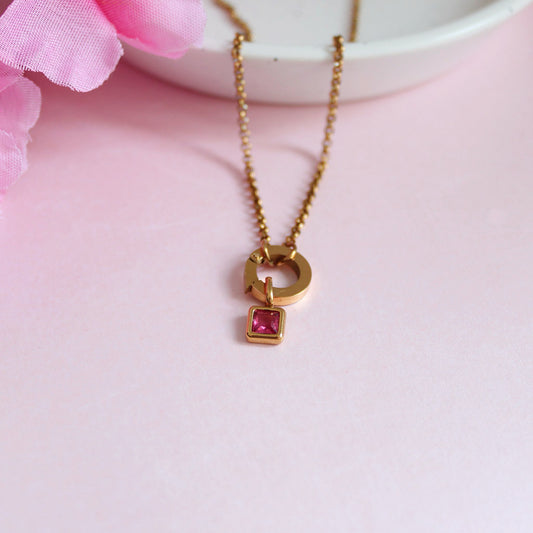 Gold July Birthstone Charm Necklace