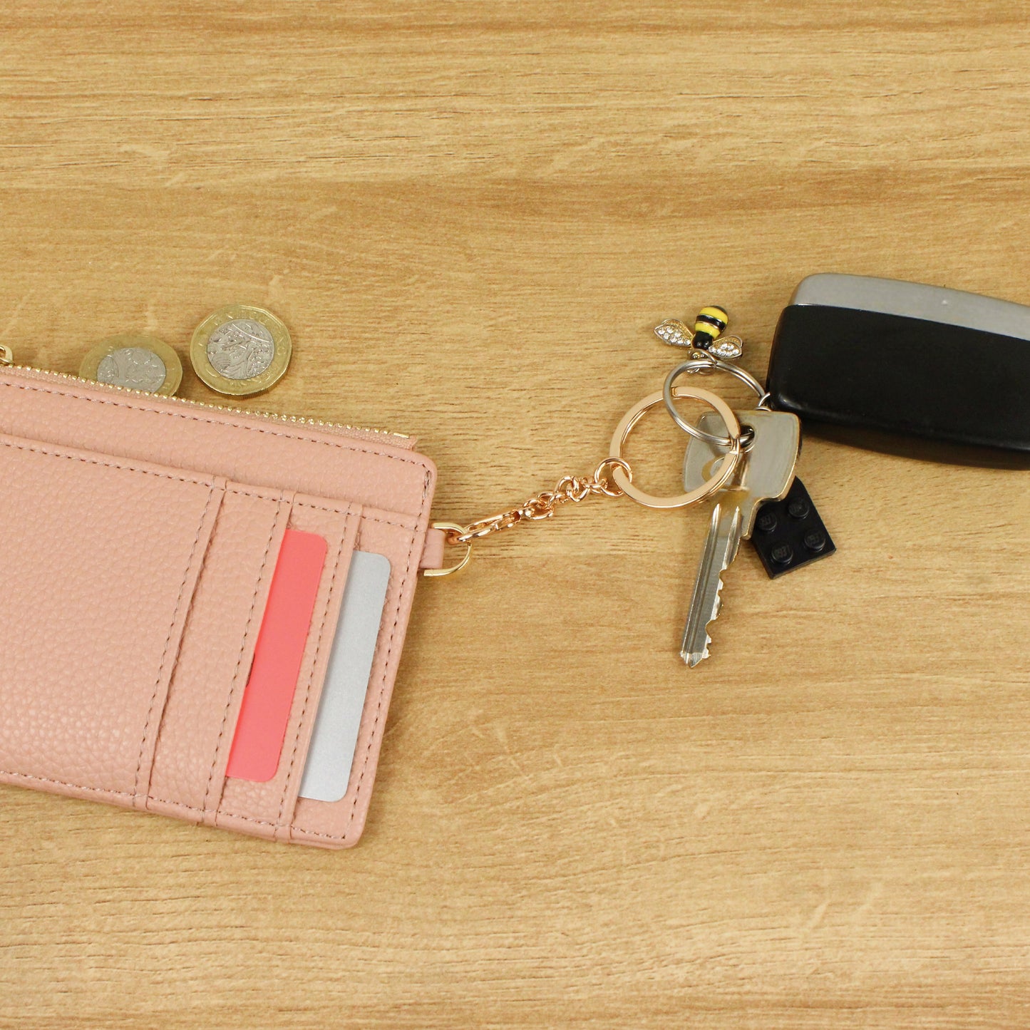 Blush Leather Card Holder Keychain