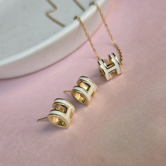 Chic White & Gold 3-Piece Jewellery Set