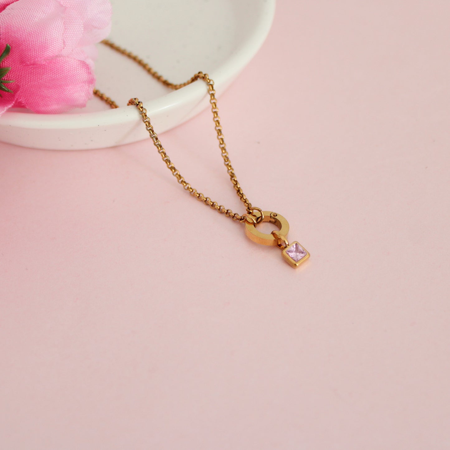 Gold October Birthstone Charm Necklace