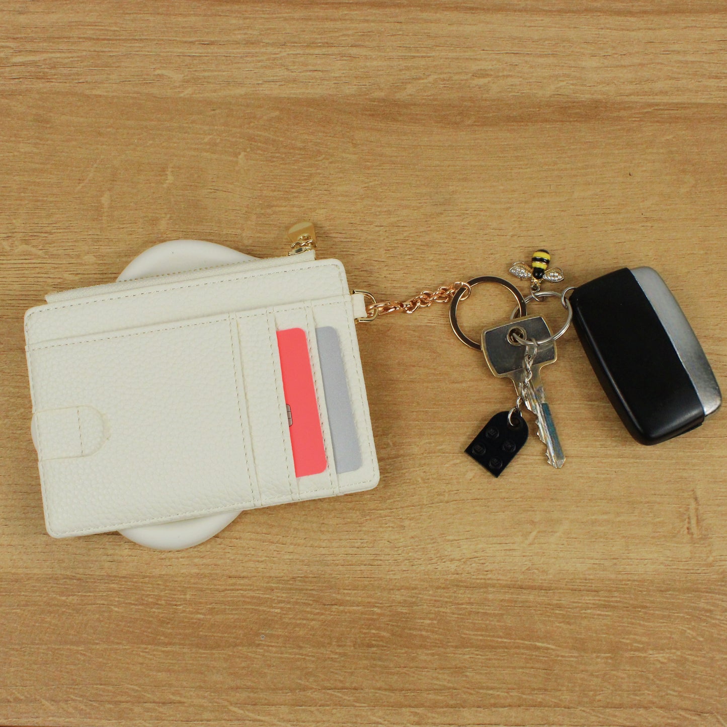 Pearly Pouch Leather Card Holder Keychain