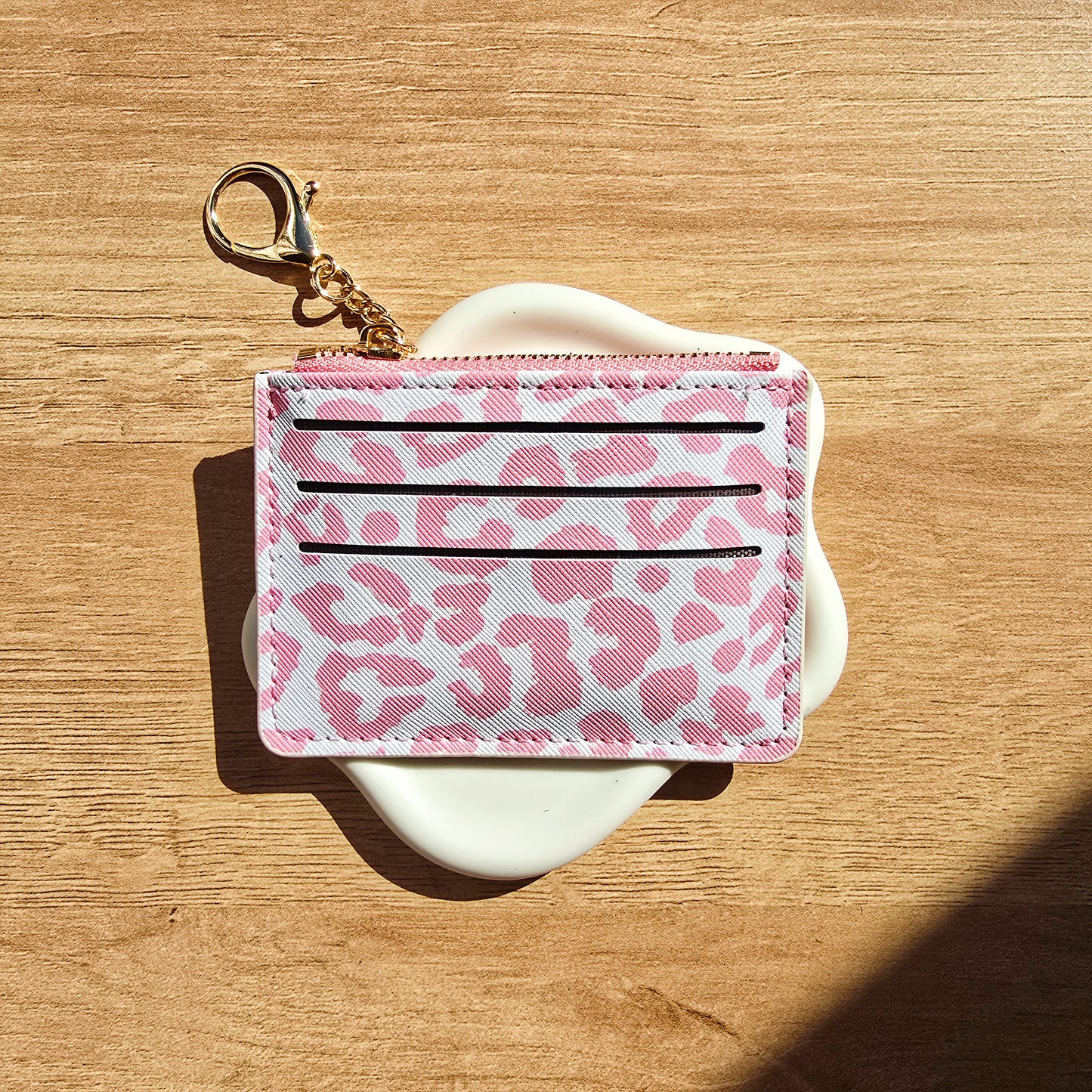 Leather Card Holder & Coin Purse Keychain - Pink