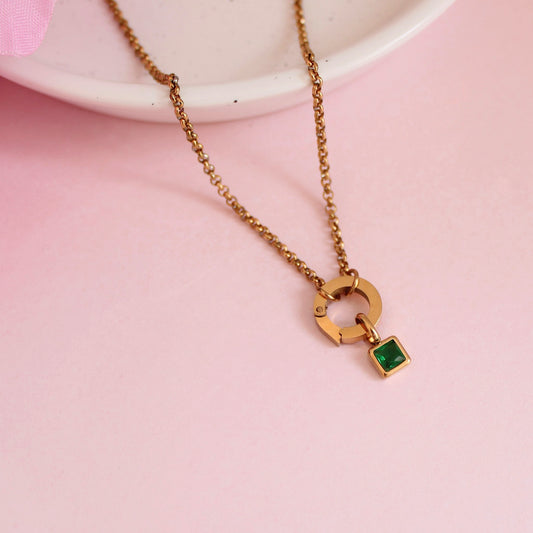 Gold May Birthstone Charm Necklace