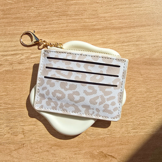 Leather Card Holder & Coin Purse Keychain - White
