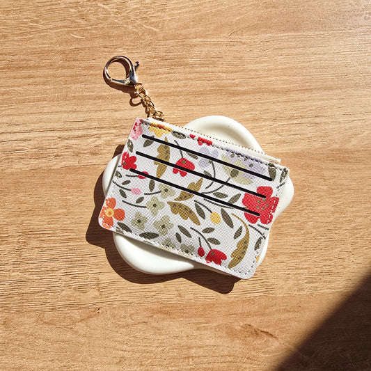Leather Card Holder & Coin Purse Keychain - Floral