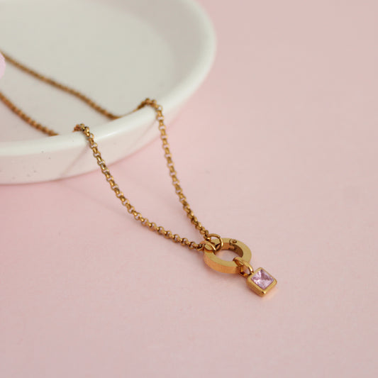 Gold October Birthstone Charm Necklace