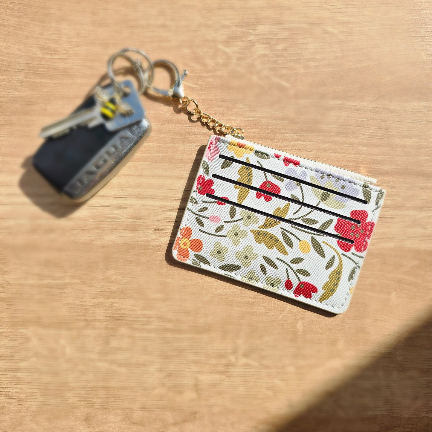 Leather Card Holder & Coin Purse Keychain - Floral