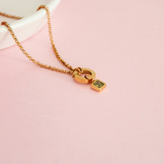 Gold August Birthstone Charm Necklace