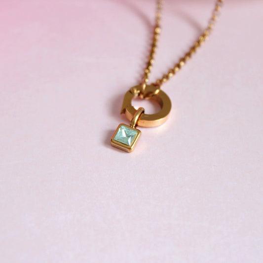 Gold March Birthstone Charm Necklace