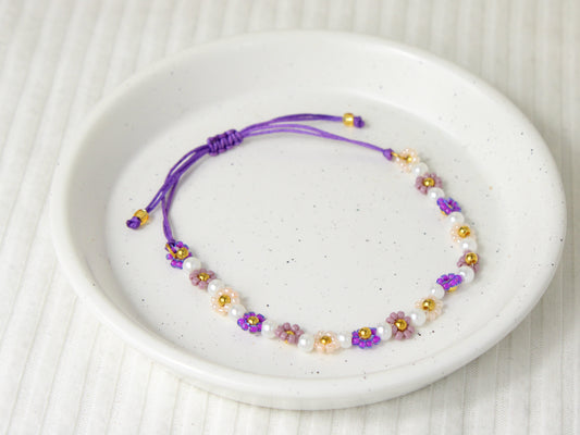 Lavender Bloom Flower Beaded Bracelet