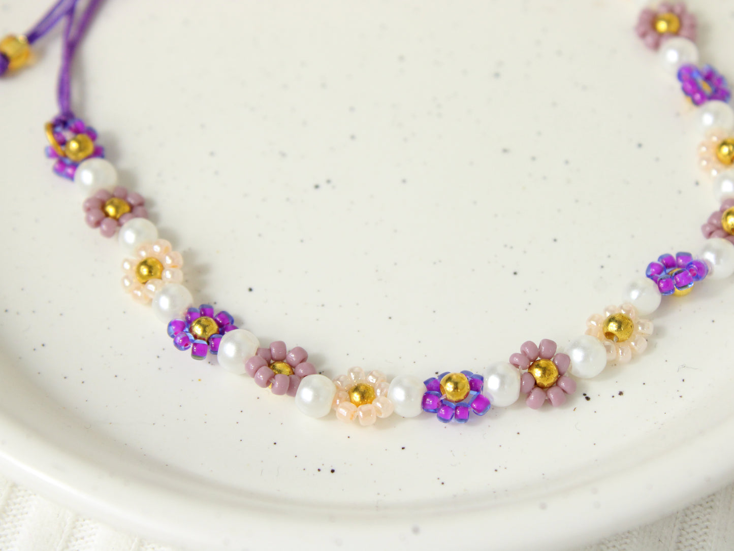 Lavender Bloom Flower Beaded Bracelet