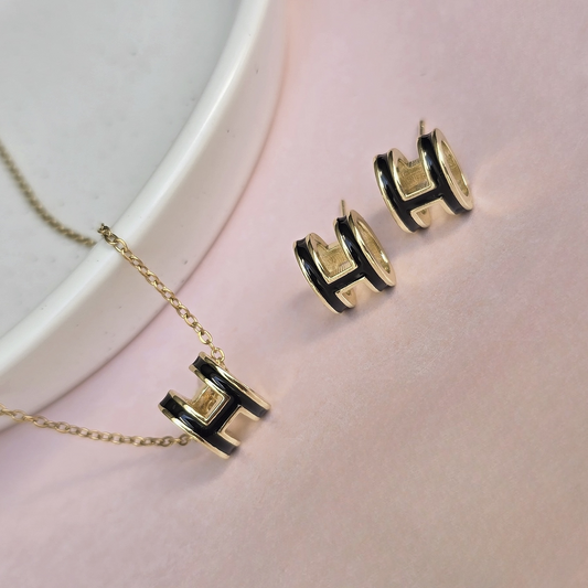 Elegant Black & Gold 3-Piece Jewellery Set