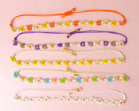 Set of 5 x Summer Flower Beaded Bracelets