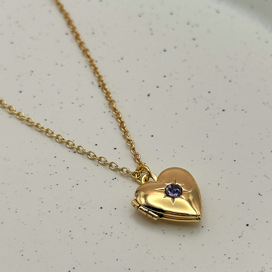 Gold Heart Locket Necklace With Customisable Birthstone