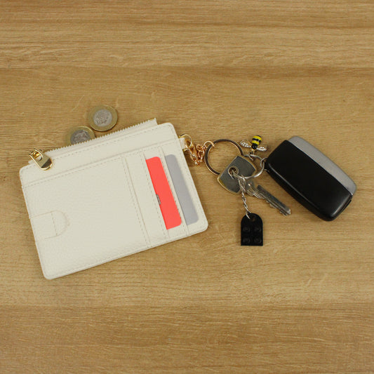 Pearly Pouch Leather Card Holder Keychain