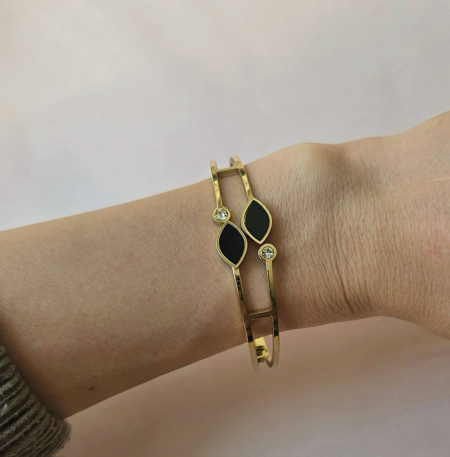 Gold Bangle Bracelet With Midnight Black Stones