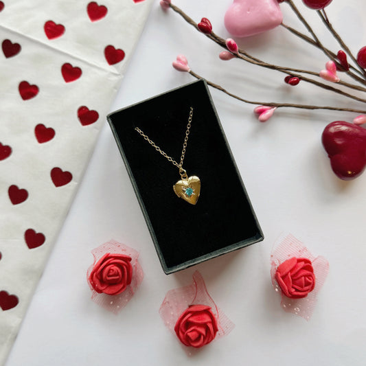 Gold Heart Locket Necklace With Customisable Birthstone