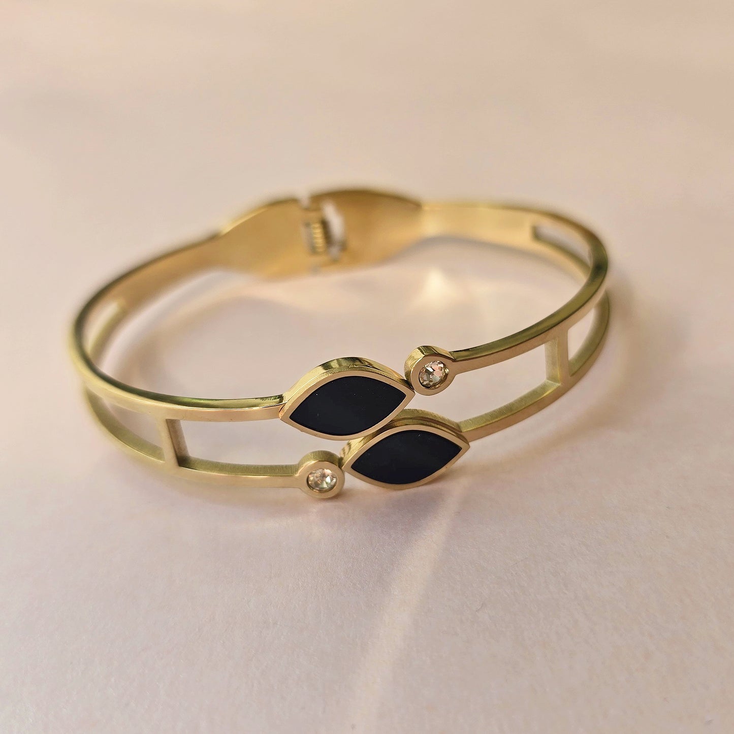 Gold Bangle Bracelet With Midnight Black Stones