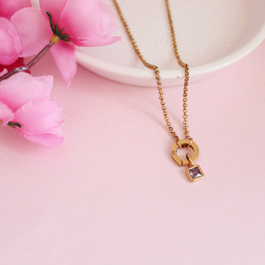 Gold February Birthstone Charm Necklace