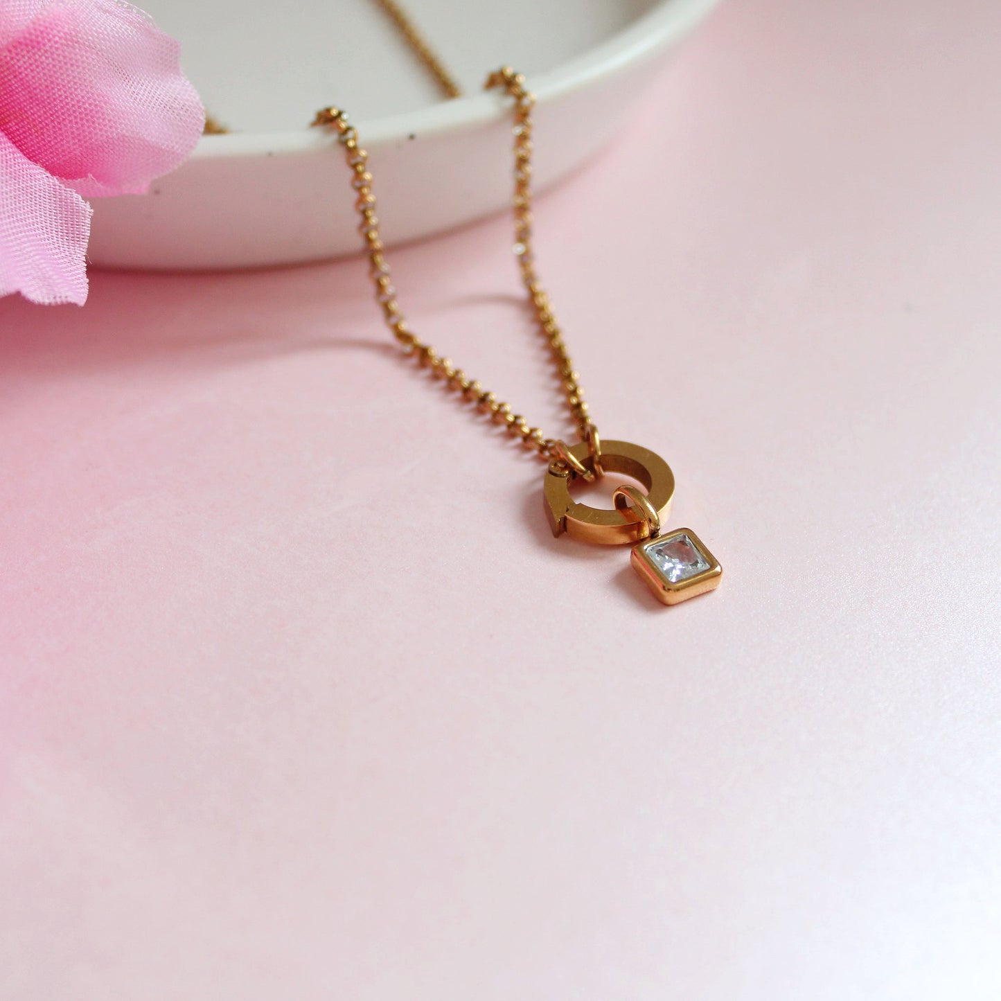 Gold April Birthstone Charm Necklace