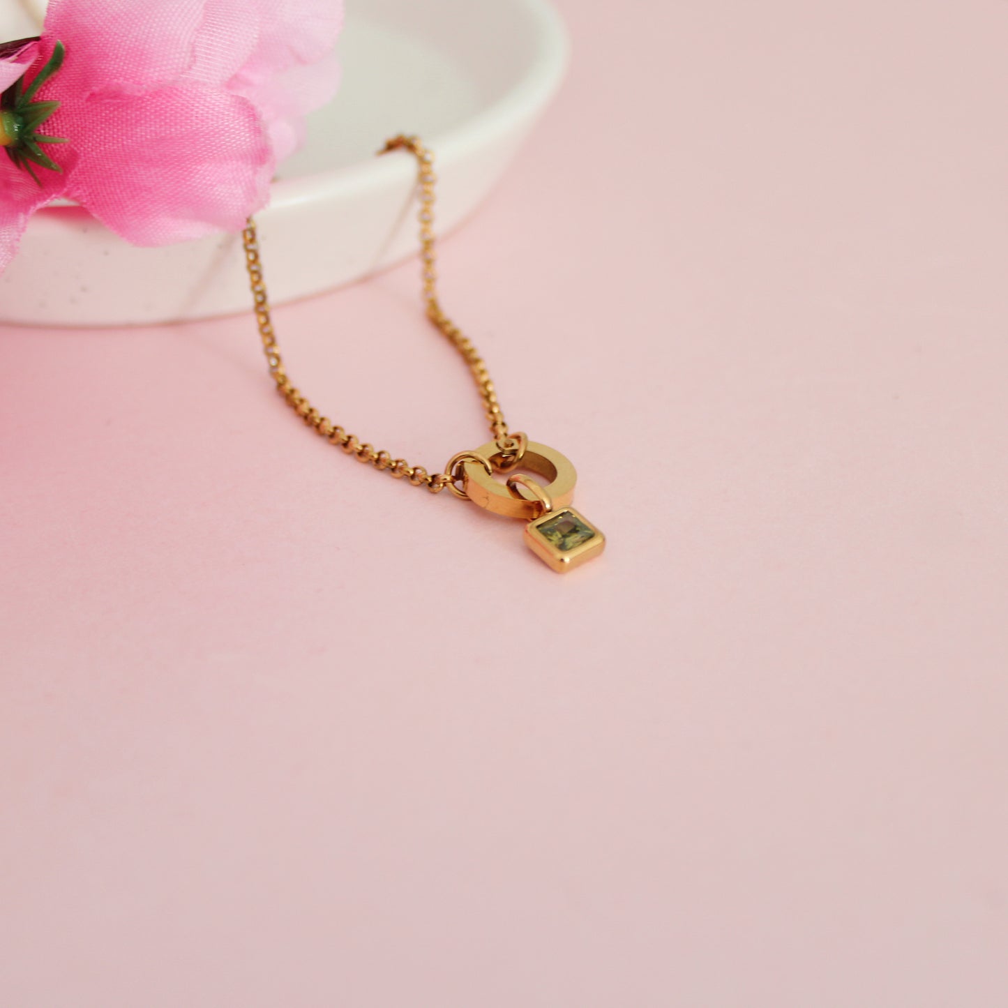 Gold August Birthstone Charm Necklace