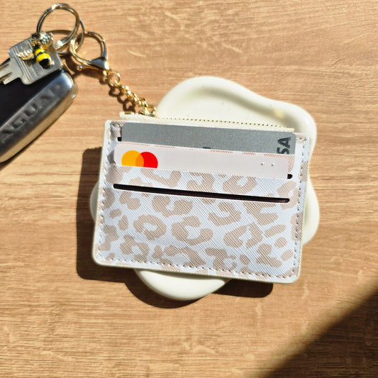 Leather Card Holder & Coin Purse Keychain - White