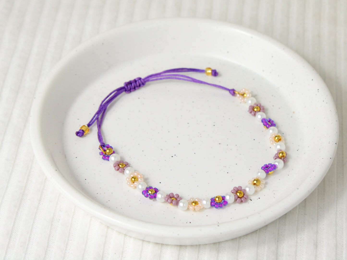 Lavender Bloom Flower Beaded Bracelet