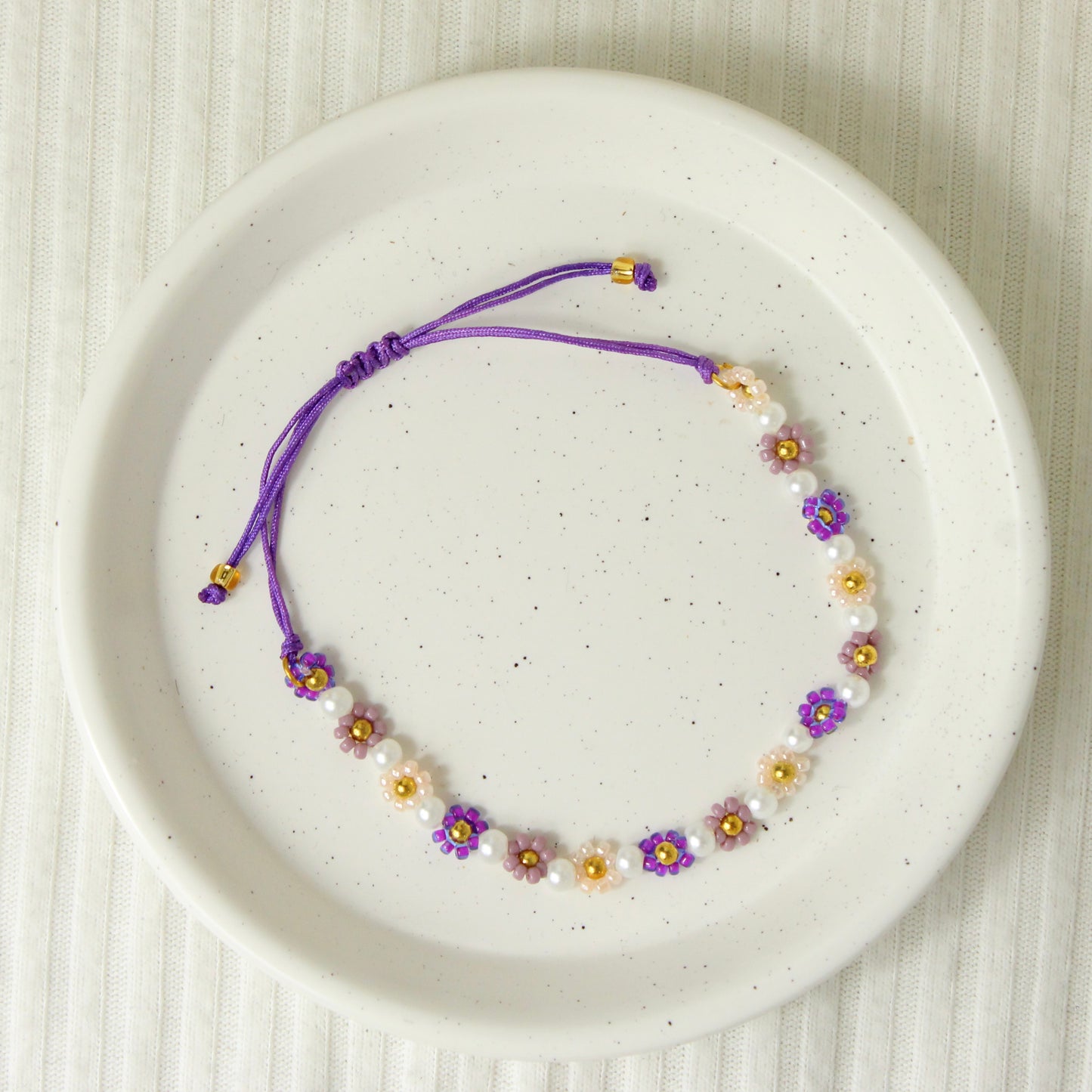 Lavender Bloom Flower Beaded Bracelet