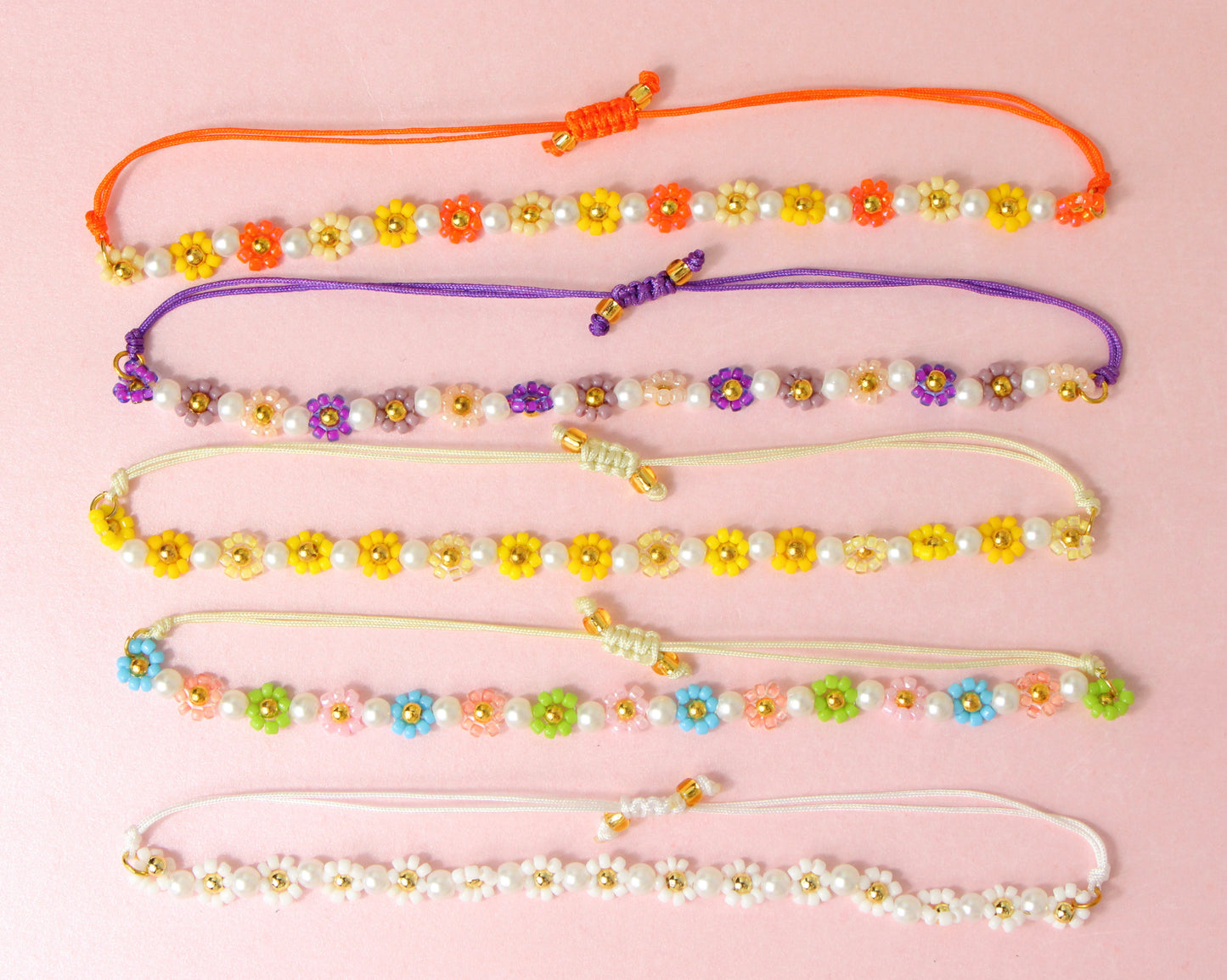 Set of 5 x Summer Flower Beaded Bracelets